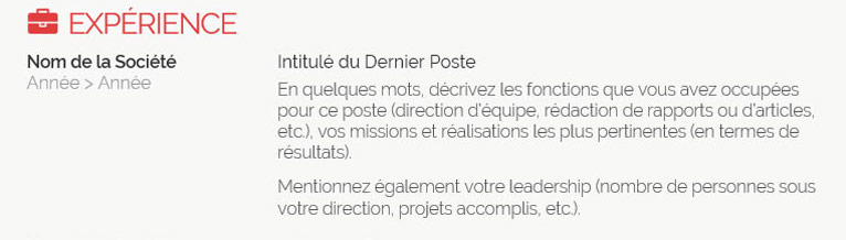 experience professionnelle dans un CV